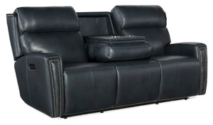 Hooker Furniture Ruthe Zerog Power Sofa With Salvo Denim Leather, Power Headrests, Usb, Nailhead Trim And Console SS704-PHZ3C-049