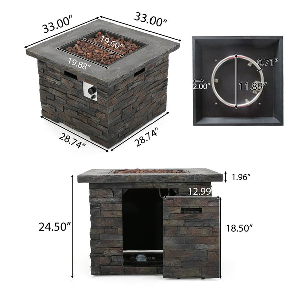 English Elm 33" Square Mgo Propane Fire Pit 40000 Btu Stone Finish Outdoor Patio Focal Point 60676.00NTL-40K