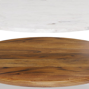 English Elm Wagner Round Coffee Table - Elegant White Marble & Acacia Wood With Antique Bronze Metal Frame B136P159966-GIGA
