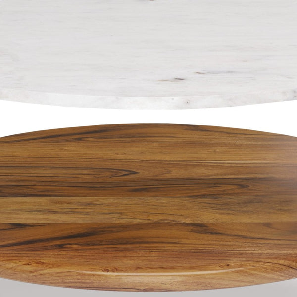 English Elm Wagner Round Coffee Table - Elegant White Marble & Acacia Wood With Antique Bronze Metal Frame B136P159966-GIGA