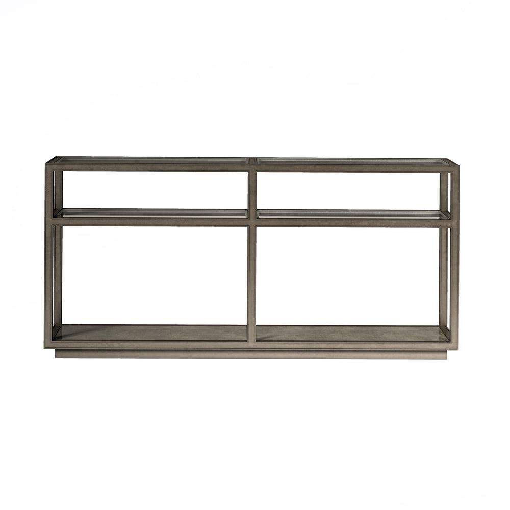 A.R.T. Furniture Cove Glam Console Table: Elegant Tempered Glass Top, Cork Shelves & Rubberwood Base For Modern Style Grey Rubberwood Solids,Primavera Veneer,Glass,Cork 349307-2743
