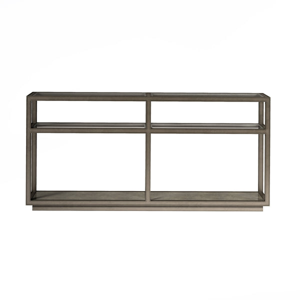 A.R.T. Furniture Cove Glam Console Table: Elegant Tempered Glass Top, Cork Shelves & Rubberwood Base For Modern Style Grey Rubberwood Solids,Primavera Veneer,Glass,Cork 349307-2743