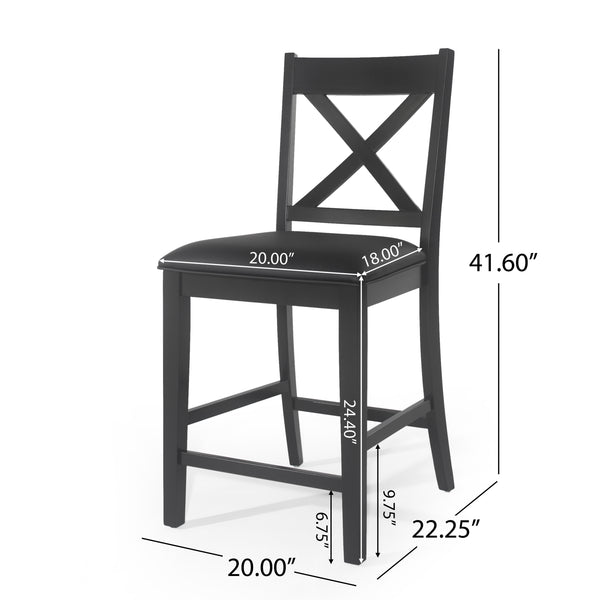 English Elm Christopher Knight Home® - COUNTER Farmhouse X-Back Counter Height Chair Set of 2 in Black Faux Leather Upholstery, Rustic Charm 69008.00BLK