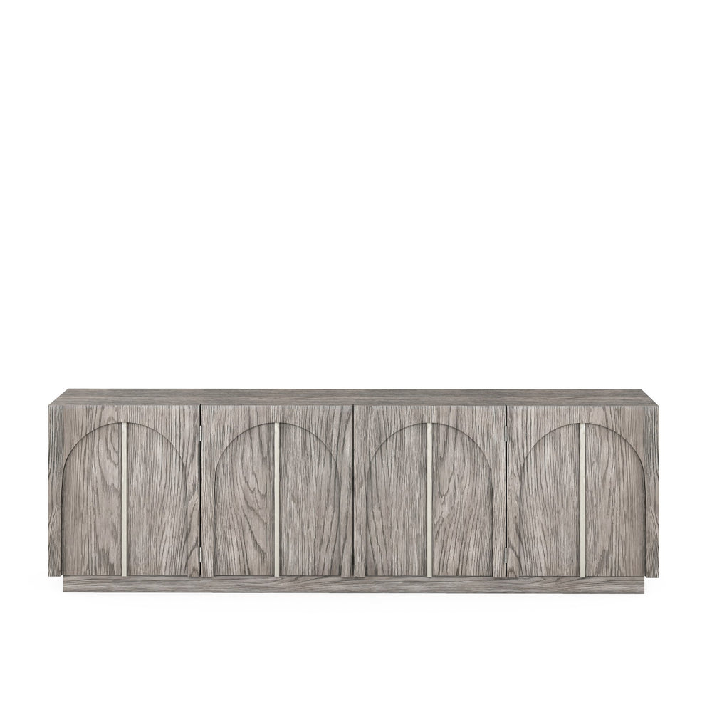 A.R.T. Furniture Vault Entertainment Console - Stylish New Traditional Design With Adjustable Shelves & Wire Management Gray Parawood Solids,White Oak Veneers 285423-2354