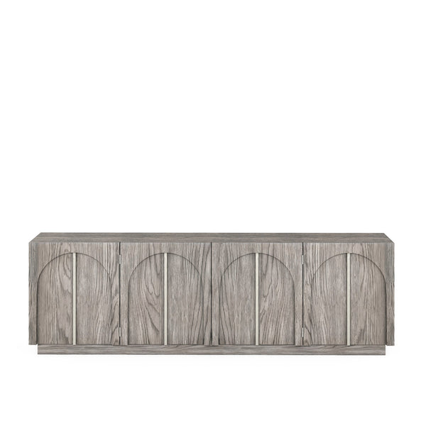 A.R.T. Furniture Vault Entertainment Console - Stylish New Traditional Design With Adjustable Shelves & Wire Management Gray Parawood Solids,White Oak Veneers 285423-2354