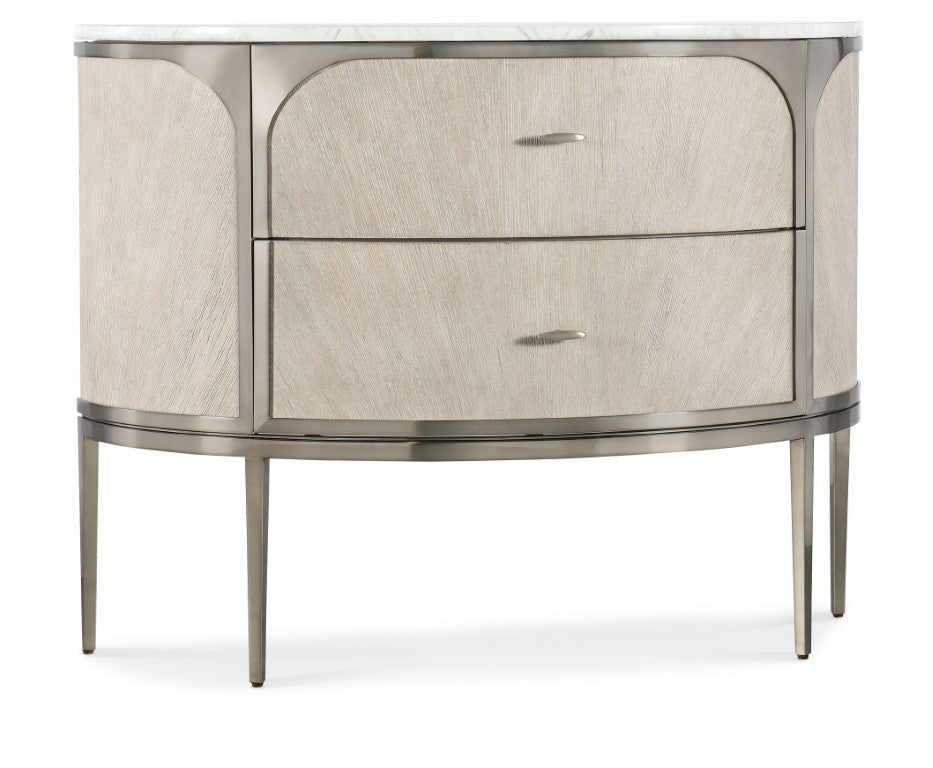 Hooker Furniture Modern Sculptural Two-Drawer Nightstand With Marble Top, Pewter Accents, Oak Veneer Texture And Soft-Close Drawers Light Brown 6850-90215-80