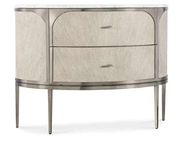 Hooker Furniture Modern Sculptural Two-Drawer Nightstand With Marble Top, Pewter Accents, Oak Veneer Texture And Soft-Close Drawers Light Brown 6850-90215-80