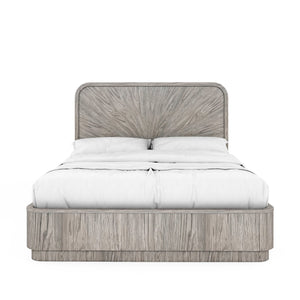 A.R.T. Furniture Vault Elegant Bed With Fancy Face Veneer Headboard And Plinth Base In Stylish Mink Finish Gray Parawood Solids,White Oak Veneers 285136-2354