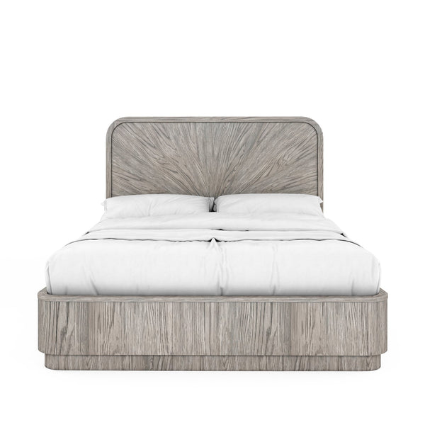 A.R.T. Furniture Vault Elegant Bed With Fancy Face Veneer Headboard And Plinth Base In Stylish Mink Finish Gray Parawood Solids,White Oak Veneers 285136-2354