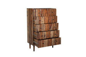 Porter Designs Porter Waves 5 Drawer Chest In Rich Honey Sheesham Wood - Mid-century Modern Storage Solution Brown Wood 04-196-05-w005