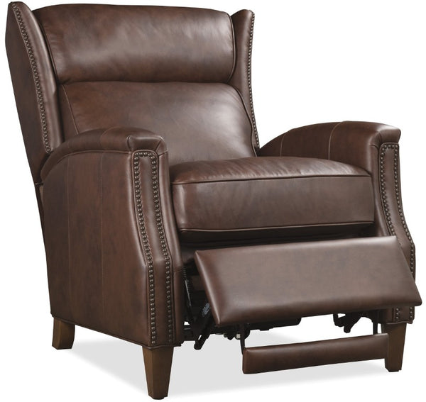 Hooker Furniture Lansing Semi-Aniline Leather Power Recliner With Power Headrest, Usb Charging, Nailhead Trim Brown RC823-PH-087