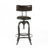 Christopher Knight Home® - Noble House - Vlippu Modern Industrial Upholstered Adjustable Height Swivel Barstool, Brown And Antique Black Brushed Silver