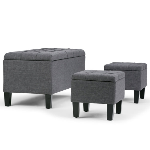 English Elm Dover 3-Piece Storage Ottoman Set In Slate Grey - Stylish Seating & Hidden Storage For Your Home B136P159056