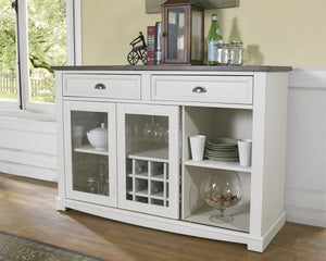 English Elm Steve Silver - Cayla Two-Tone Server in Dark Oak & Antiqued White — Hardwood Solids, Felt-Lined Drawers, Glass Doors B081P157128