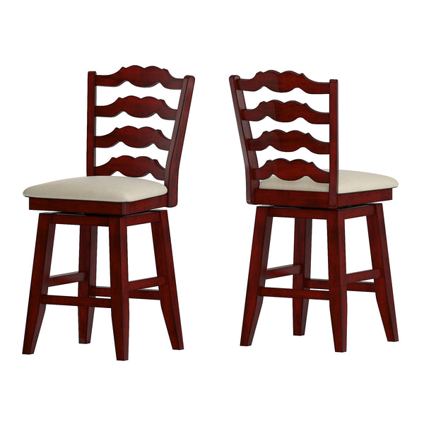 Homelegance By Top-Line Juliette French Ladder Back Counter Height Swivel Stool Red Rubberwood
