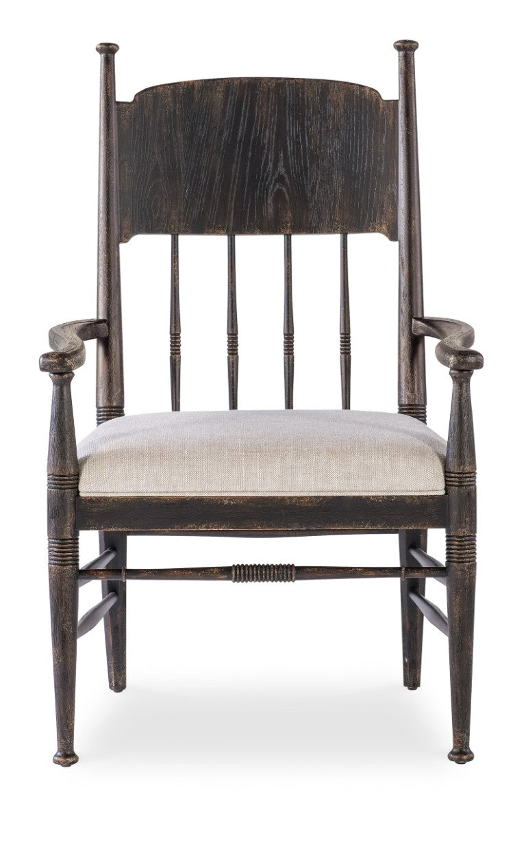 Hooker Furniture Americana Molasses Upholstered Arm Chair With Linen Performance Seat, Spindle Back & Distressed Oak Finish 7050-75300-89
