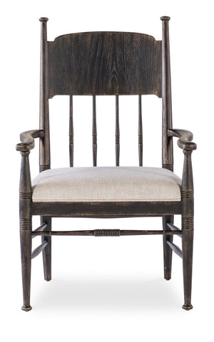 Hooker Furniture Americana Molasses Upholstered Arm Chair With Linen Performance Seat, Spindle Back & Distressed Oak Finish 7050-75300-89