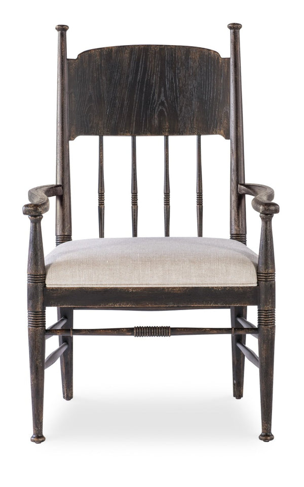 Hooker Furniture Americana Molasses Upholstered Arm Chair With Linen Performance Seat, Spindle Back & Distressed Oak Finish 7050-75300-89