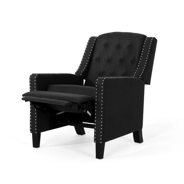 English Elm Classic Club Chair in Dark Grey Fabric with Birch Legs and Push Back Recline 61371.00