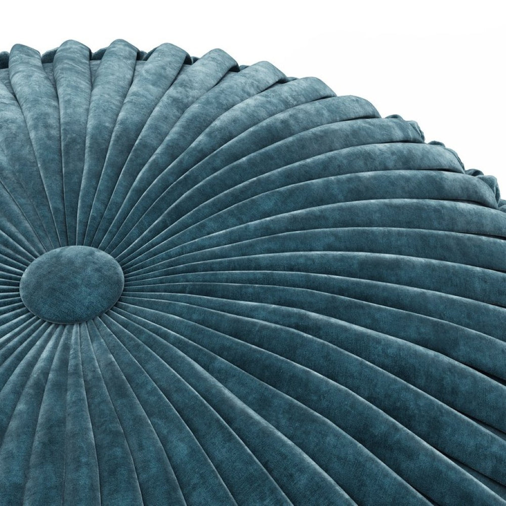 English Elm Renee Round Pouf In Teal - Handcrafted Velvet Cotton Accent Piece For Chic Seating & Comfort B136P159295-GIGA