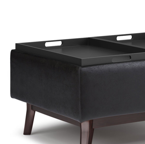 English Elm Owen - Mid-Century Style Coffee Table Ottoman With Storage & Serving Trays In Distressed Black Vegan Leather B136P160673-GIGA