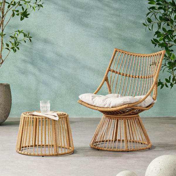 English Elm Elaine Outdoor Club Chair and Side Table Set Faux Rattan Woven Iron Patio Duo 71841.00