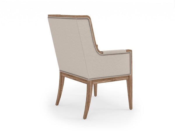 A.R.T. Furniture Passage Host Chair - Luxurious Velvet Upholstered Armchair In Natural Oak With Nailhead Trim Design Beige, Brown Ash Solids,Knotty Oak Veneers,Foam,Fabric,Metal 287200-2302