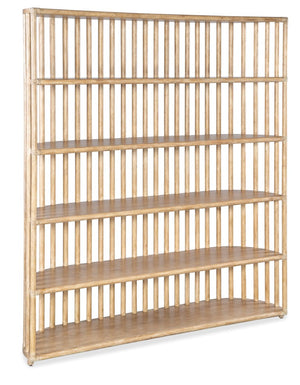 Hooker Furniture Retreat Slatted Bookcase With Curved Sides & Rope Accents — Dune Oak Veneer, Freestanding Display Shelf Light Wood 6950-10446-80