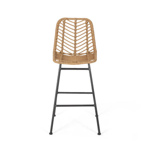 English Elm Christopher Knight Home® - Sawtelle Hand-Wrapped Faux Rattan Barstools Set of 2 — Metal Frame, Modern Minimal Outdoor Chic Light Brown 65481.00LBRN