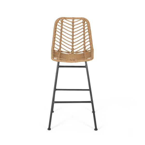 English Elm Christopher Knight Home® - Sawtelle Hand-Wrapped Faux Rattan Barstools Set of 2 — Metal Frame, Modern Minimal Outdoor Chic Light Brown 65481.00LBRN
