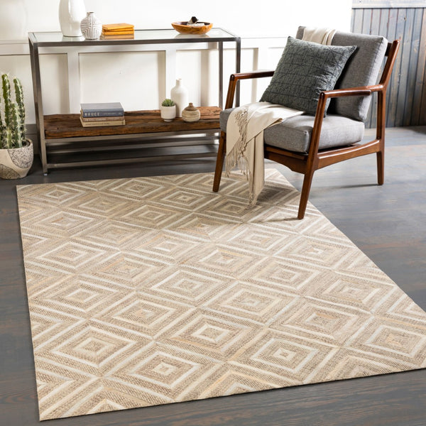 Surya Jardin 2' X 3' Handmade Area Rug - Modern Leather & Wool Blend, Durable Low Pile For High Traffic Areas Light Gray Wool,Leather Jrd2300-23