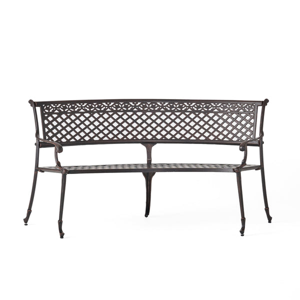 English Elm Tahoe Curved Cast Aluminum Outdoor Bench with Diamond Pattern and Copper Finish N773P348377C