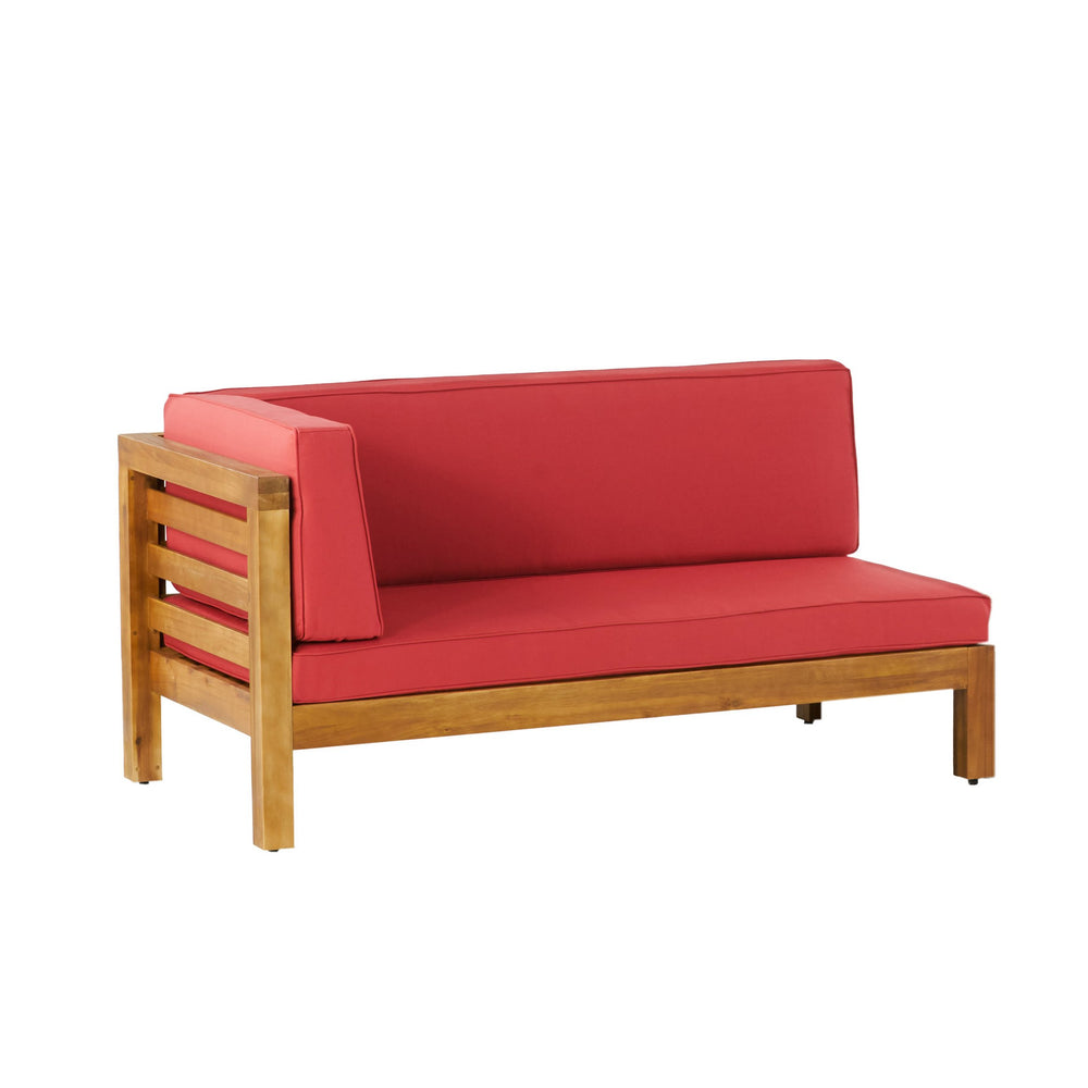 English Elm Oana Solid Acacia Corner Bench Outdoor Modular Slatted Frame with Weather Resistant Cushion 59101.00RED