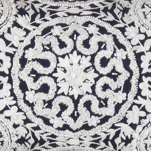 Pasargad Home Naples Luxury Embroidered Pillow – Enhance Your Space With Glamorous Style Navy Cotton & Bamboo Silk Pcc-6614n