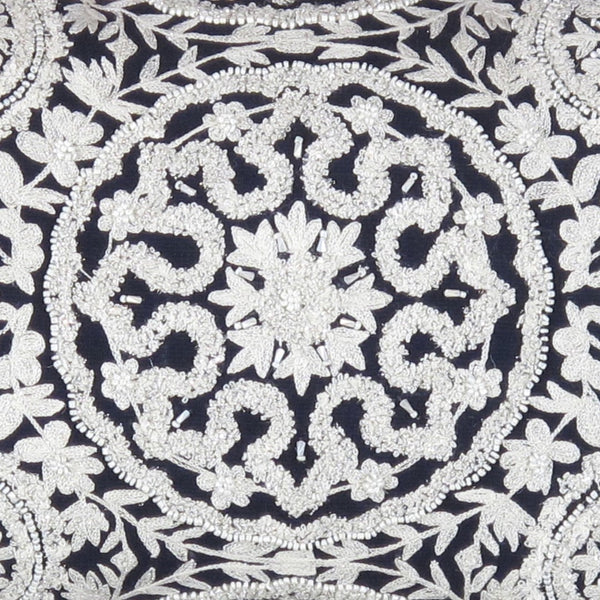 Pasargad Home Naples Luxury Embroidered Pillow – Enhance Your Space With Glamorous Style Navy Cotton & Bamboo Silk Pcc-6614n