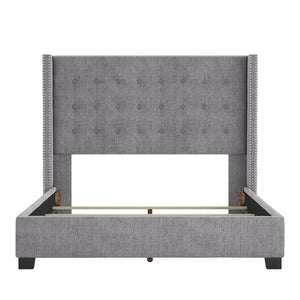 Homelegance By Top-Line Harlyn Tufted Linen Wingback Bed Grey Linen