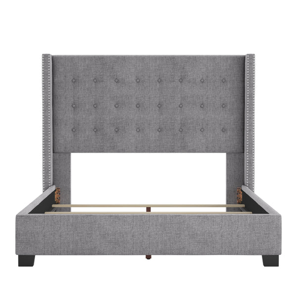 Homelegance By Top-Line Harlyn Tufted Linen Wingback Bed Grey Linen