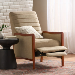 English Elm Christopher Knight Home® - Mid Century Modern Sand Fabric Recliner with Channel Stitch & Birch Wood Frame, Pushback Comfort 70451.00FSND