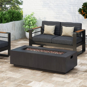 English Elm Outdoor Rectangular Iron Fire Pit 50000 Btu Propane Patio Heater Bold Contrast 72396.00BLKBRS-50K