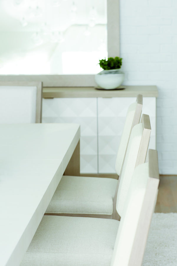 Bernhardt Bernhardt Linear White Pyramid Dining Table With Two Removable Leaves, Tapered Gray Legs — Glamorous Transitional Design 381222