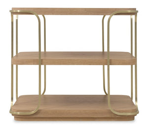 Hooker Furniture Banyon Desert Oak End Table With Brushed Brass Stainless Legs, Wire‑Brushed Cerused Finish — 26"L X 22"W X 24"H 6081-80113-82