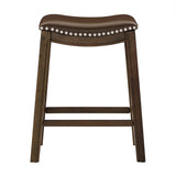 Homelegance By Top-Line Hugues Faux Leather Saddle Seat Backless Stool Brown Rubberwood