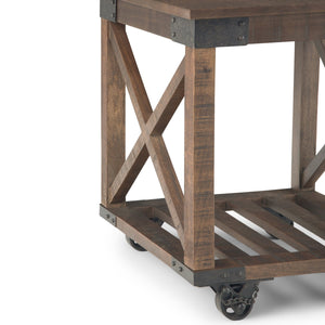English Elm Harding End Table - Rustic Industrial Charm In Distressed Dark Brown With Caster Wheels & Storage B136P158678