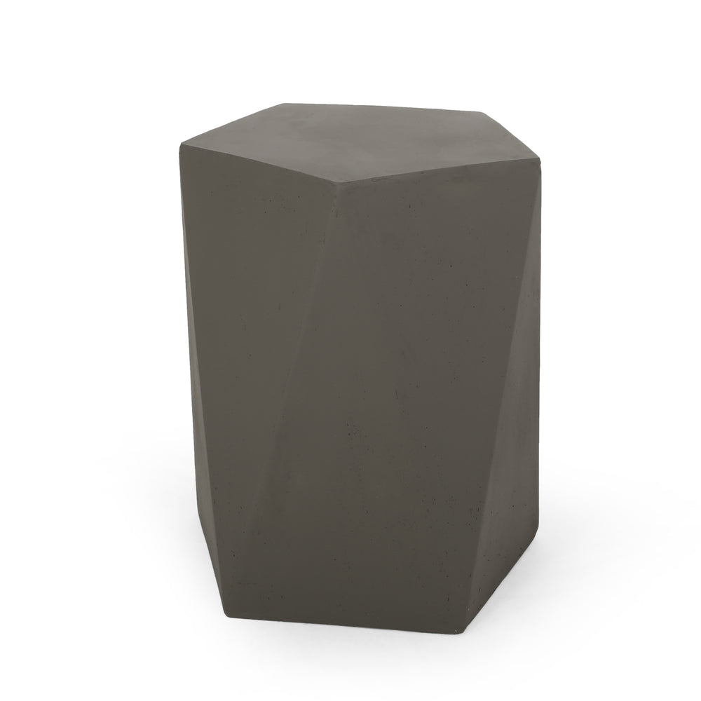 English Elm Christopher Knight Home® - APOLLO geometric concrete side table with gem-cut pentagon base, durable modern outdoor accent piece Light Gray 67525.00LGRY