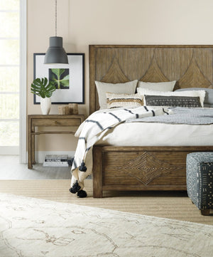 Hooker Furniture Sundance Queen Panel Bedframe With Reeded Diamond Motif In Cliffside Finish — Coastal Modern Charm 87.75 L x 63.75W x 70.25H 6015-90350-89