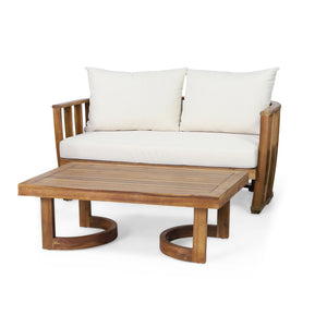 English Elm Christopher Knight Home® - Outdoor Acacia Wood Loveseat & Coffee Table Set with Teak Top, Beige Cushions, Durable Patio Duo 70457.00BGE