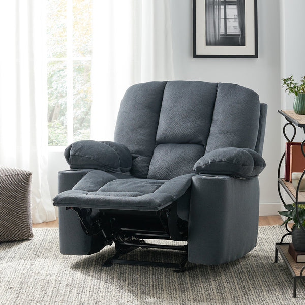 English Elm Christopher Knight Home® - Luxurious Manual Recliner Chair with Skin-Friendly Fabric, Dual Cup Holders, Ergonomic Padded Comfort Silver 57578.00STL