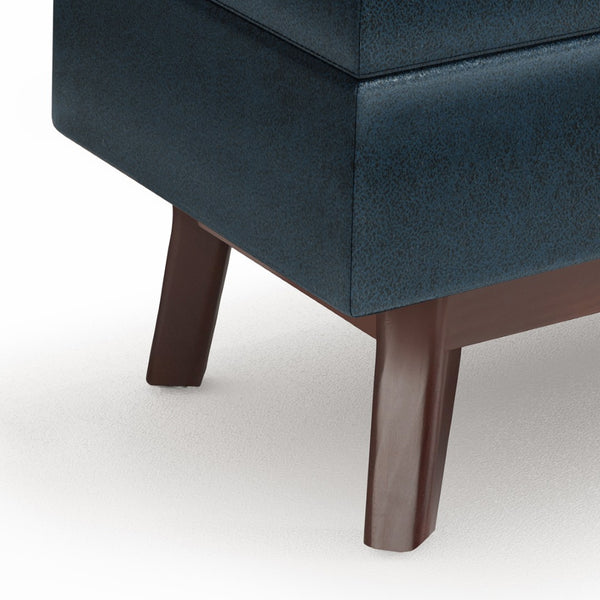 English Elm Owen - Stylish Mid-Century Small Storage Ottoman In Distressed Dark Blue Vegan Leather For Versatility B136P159197-GIGA