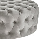 Homelegance By Top-Line Pietro Round Tufted Ottoman with Casters Grey Velvet