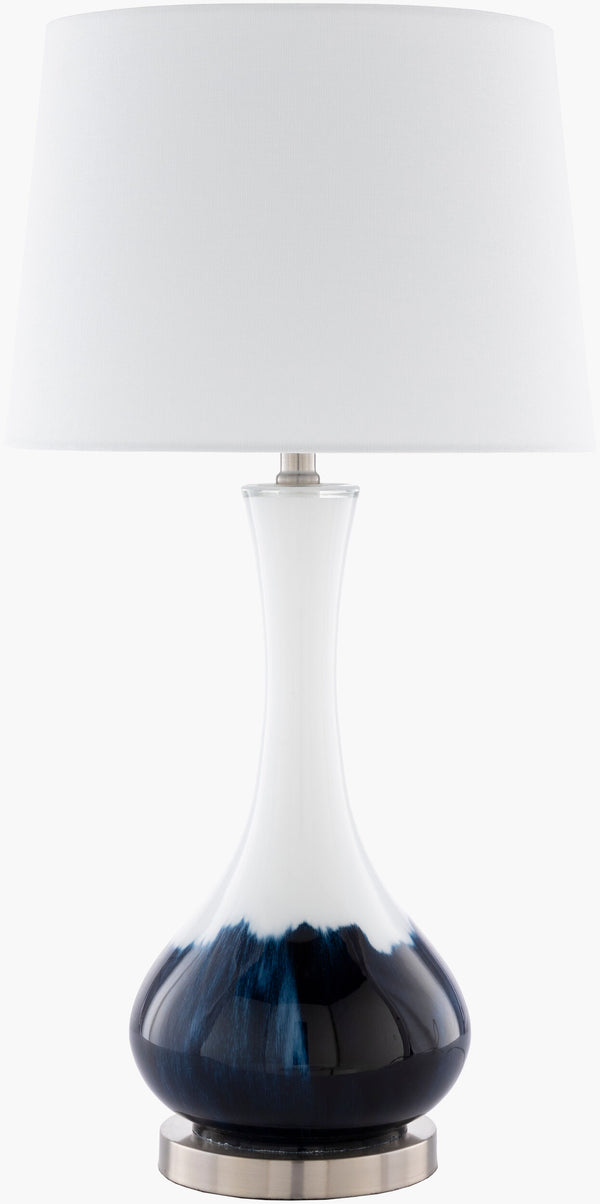 Surya Julissa Modern Accent Table Lamp - 28" Tall Sleek Glass & Metal Design For Contemporary Homes Body, Navy Glass,Iron,Linen,Iron Jsa-001
